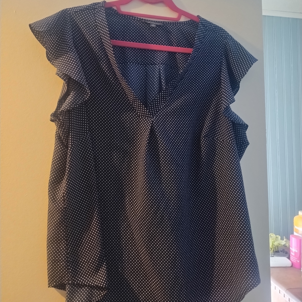 Adrianna Papell Navy and White Ruffle Blouse